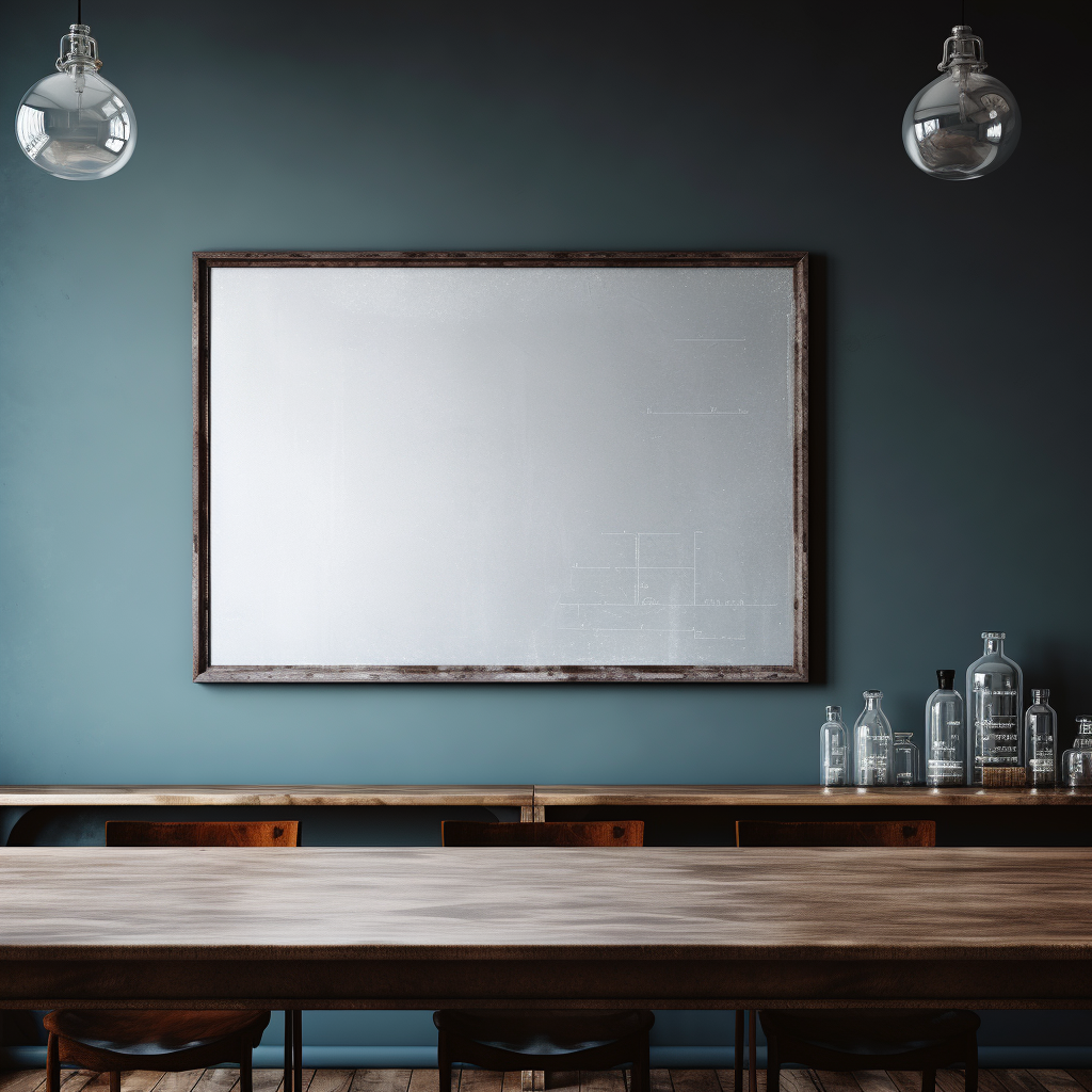 Grey Big Conference Room with White Board and Vintage Bottle