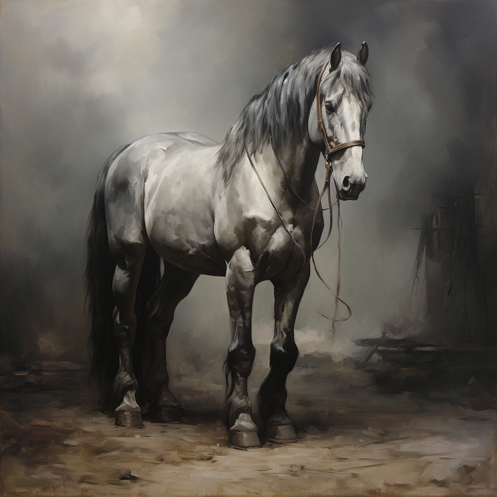 Grey Clydesdale Horse in Rembrandt Style