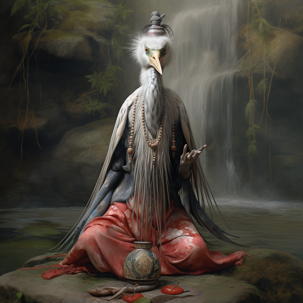 Grey Heron as Indian Deity