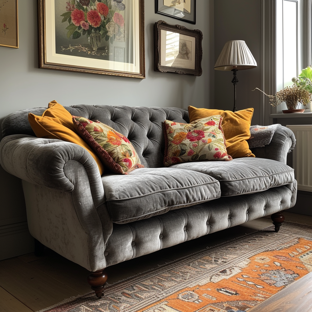 Grey Living Room Sofa Pin Up Style