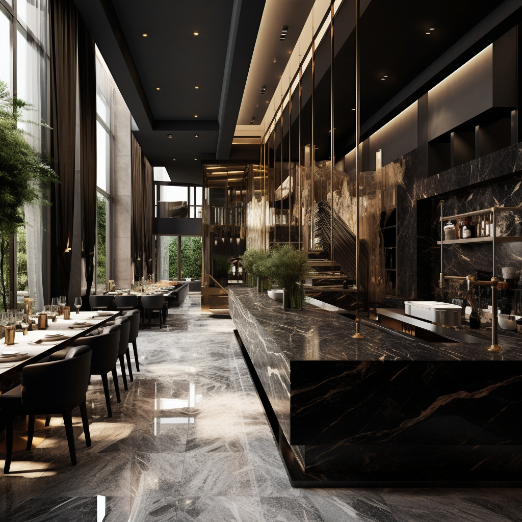 Classy restaurant with grey marble interiors