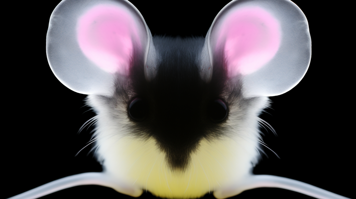 Small grey mouse nibbling on yellow cheese