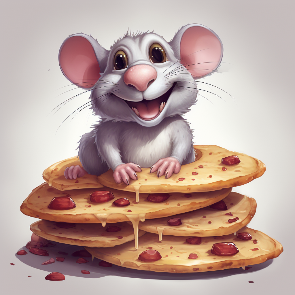 Grey rat on pile of pizzas