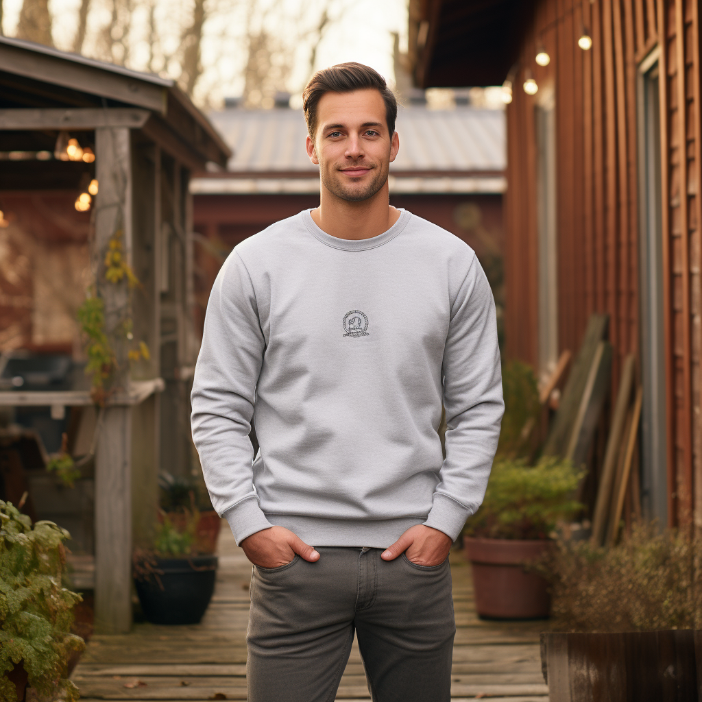 Grey sweatshirt on attractive male