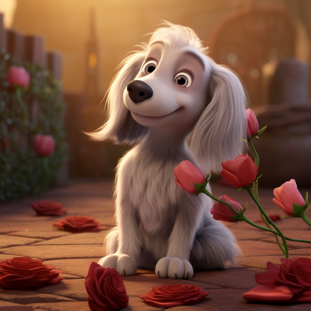 Grey and white long hair dachshund puppy in Valentine scene