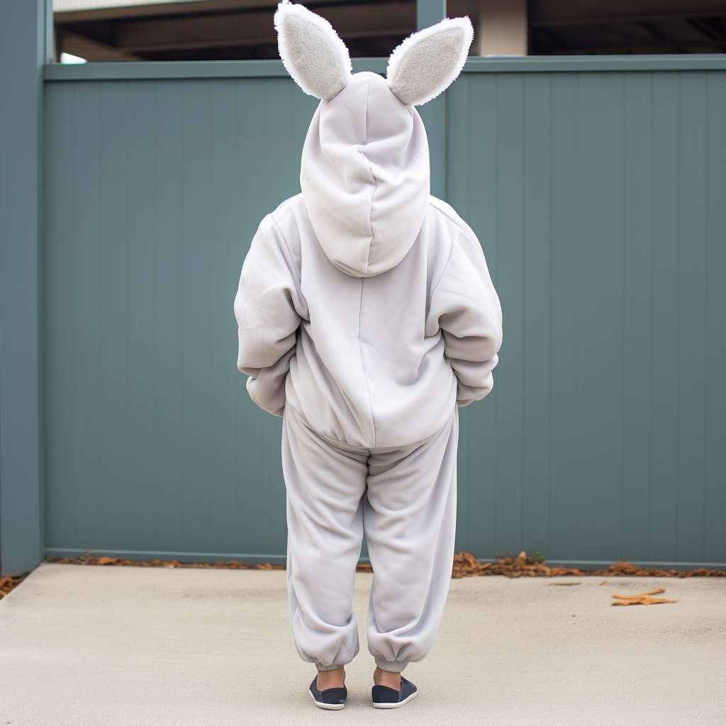 Boy in Grey-White Rabbit Kigurumi Costume