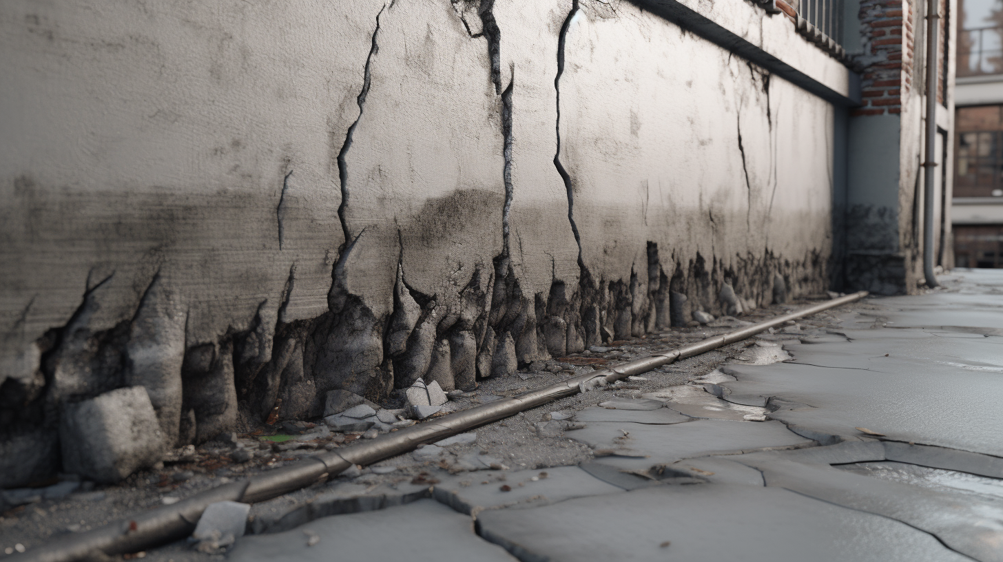 Cracked grey concrete wall in post-apocalyptic setting