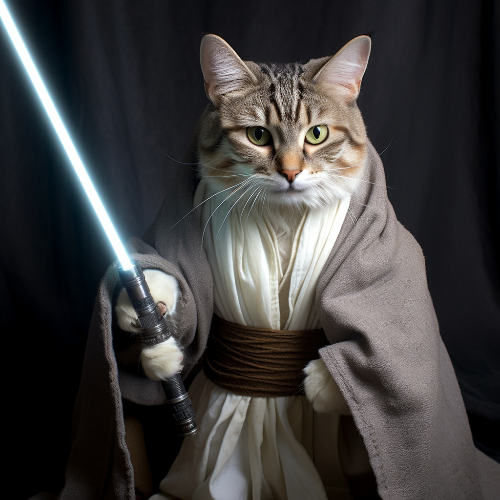 Grey and White Tabby Cat Jedi