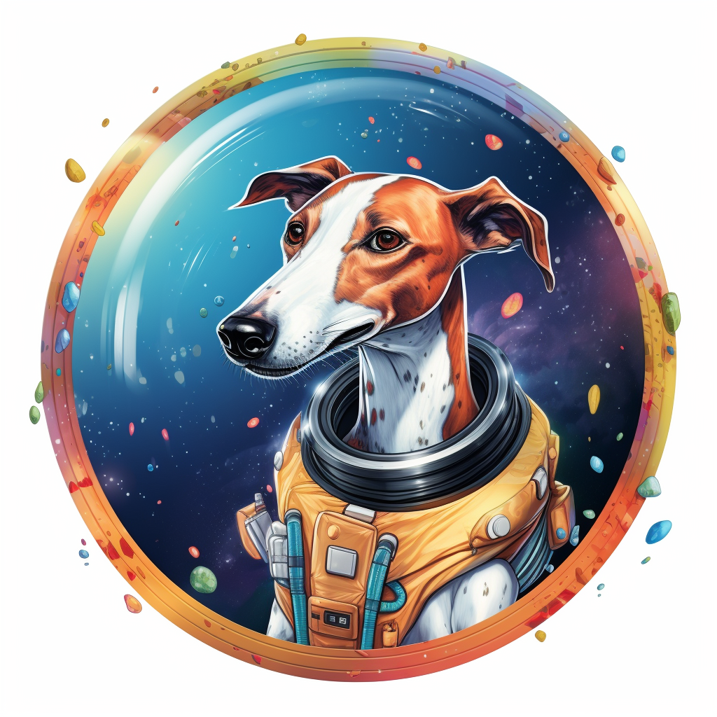 Greyhound Astronaut Floating in Cartoon Space