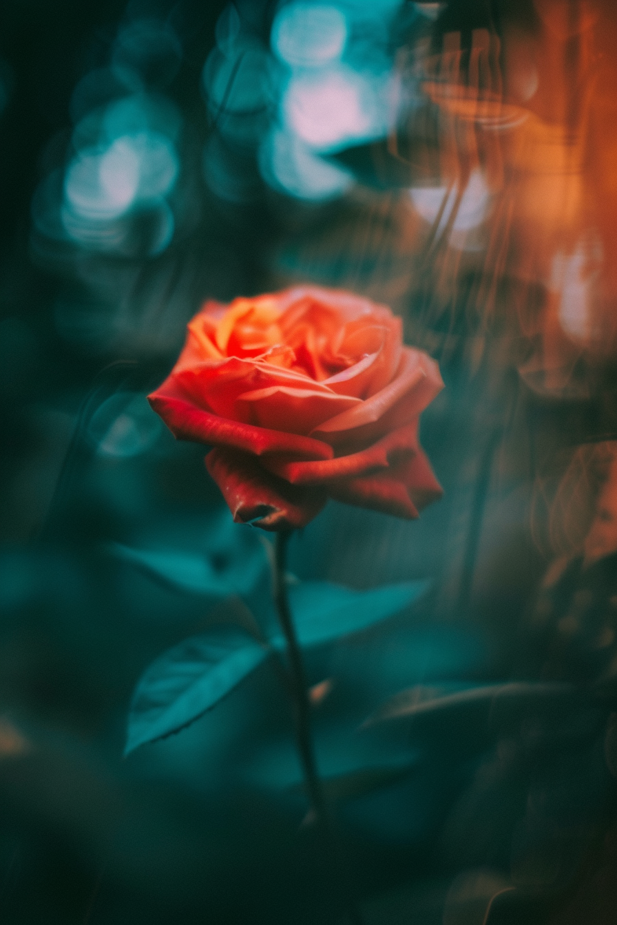 Motion blur red rose close up