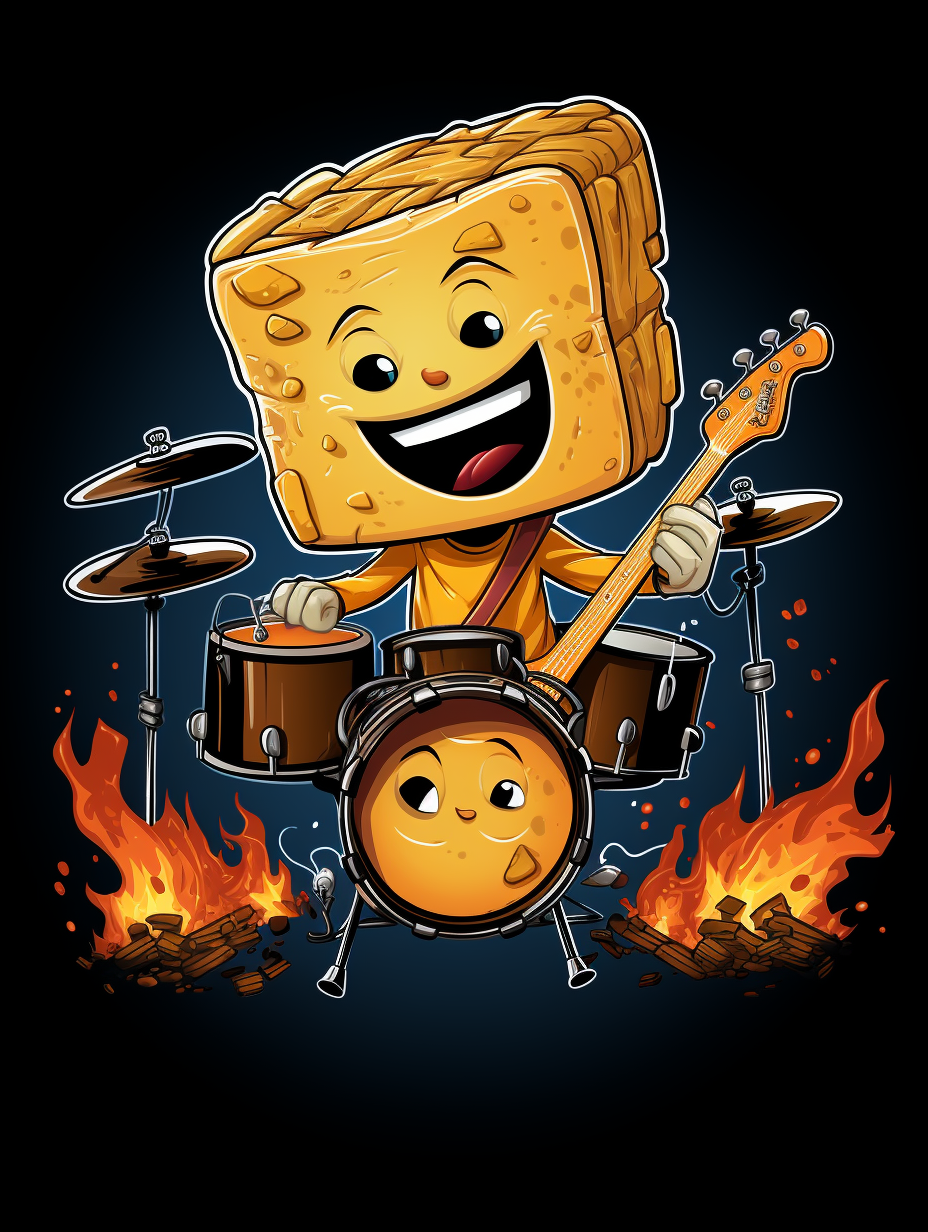 Grilled cheese sandwich playing drums