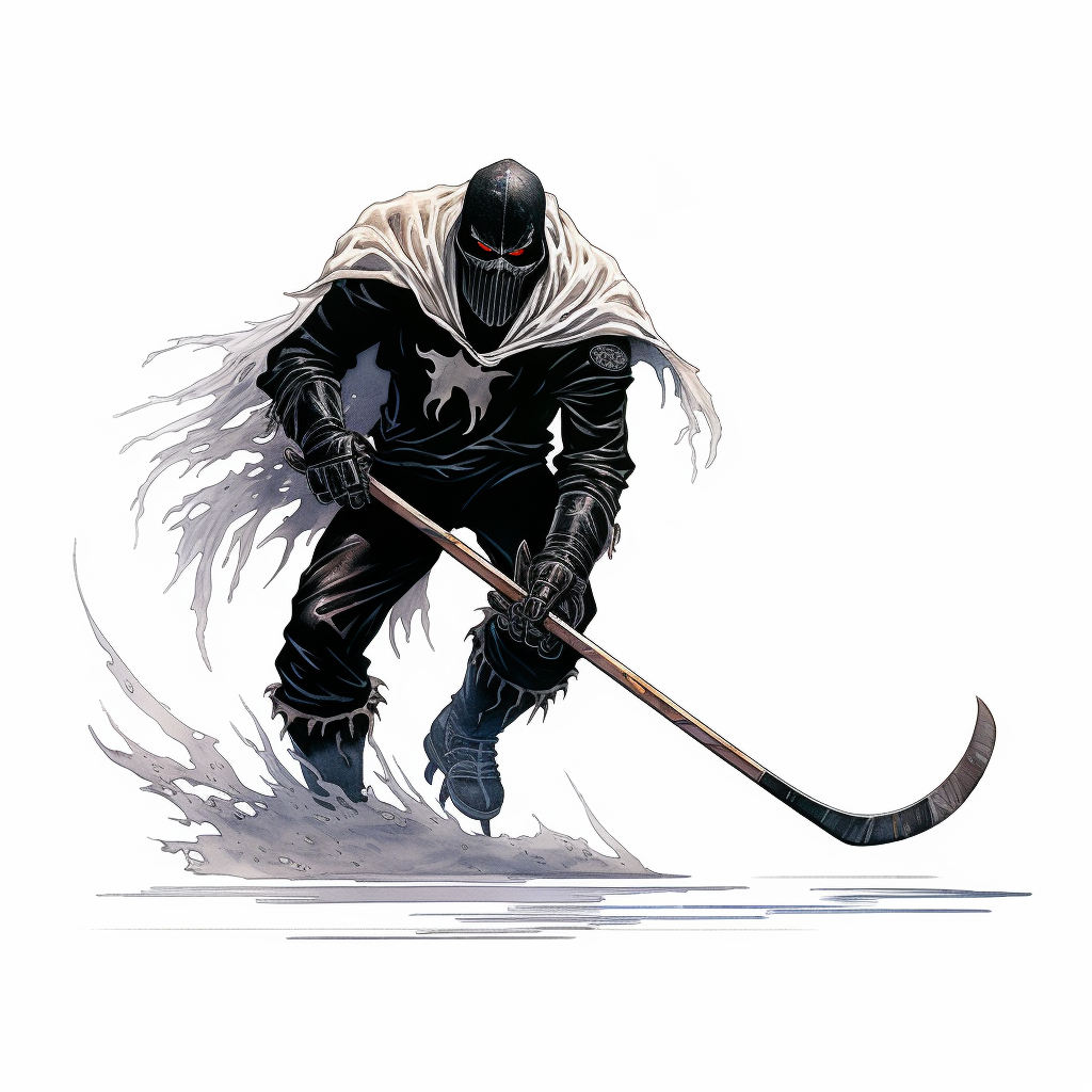 Grim Reaper playing hockey comic art