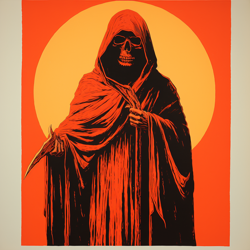 Silkscreen print of grim reaper