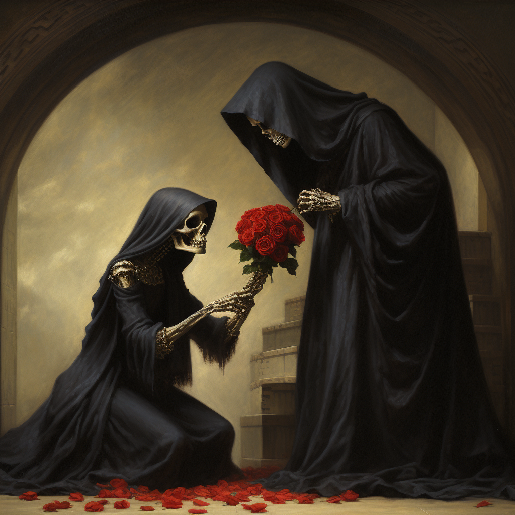 Grim Reapers proposing at a wedding