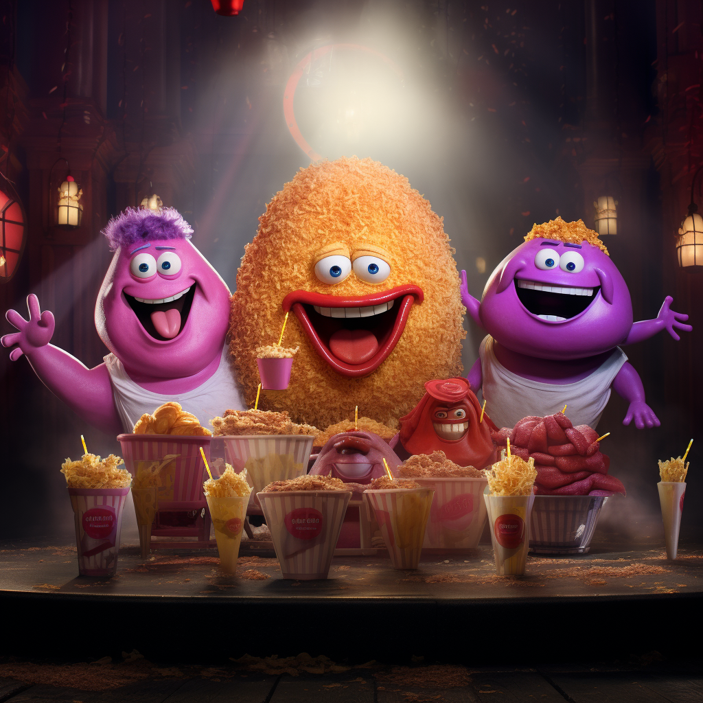 Grimace competing in fast food mascot beauty contest