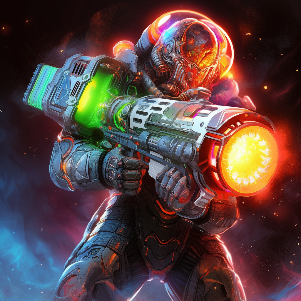 Grimdark Futuristic Cosmonaut with Antimatter Gun