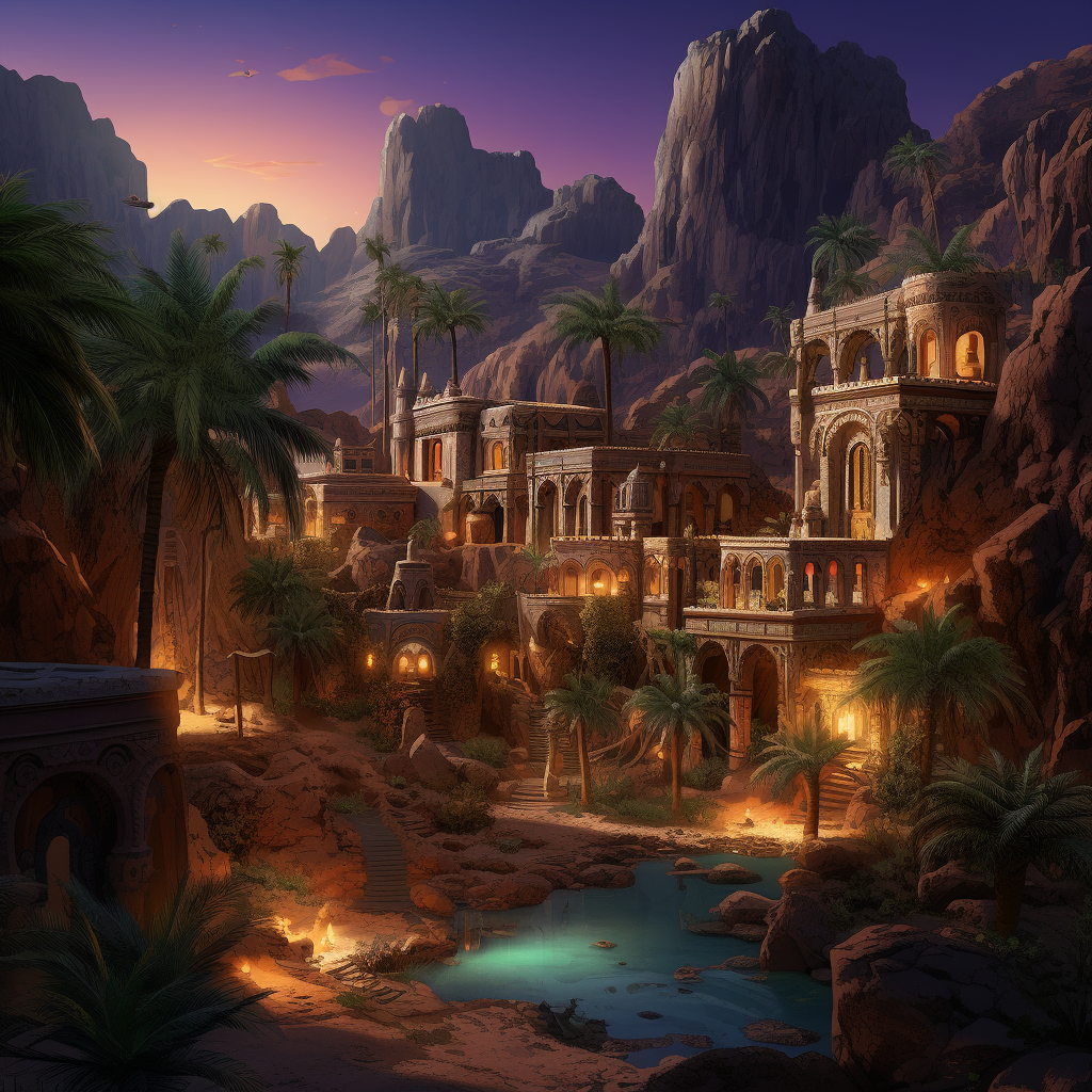 Mystic Medieval Desert Oasis Dwarven Village Artwork