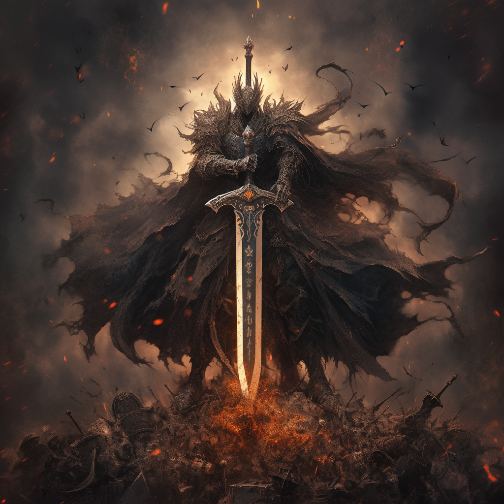 Sinister fallen king yielding a massive blade