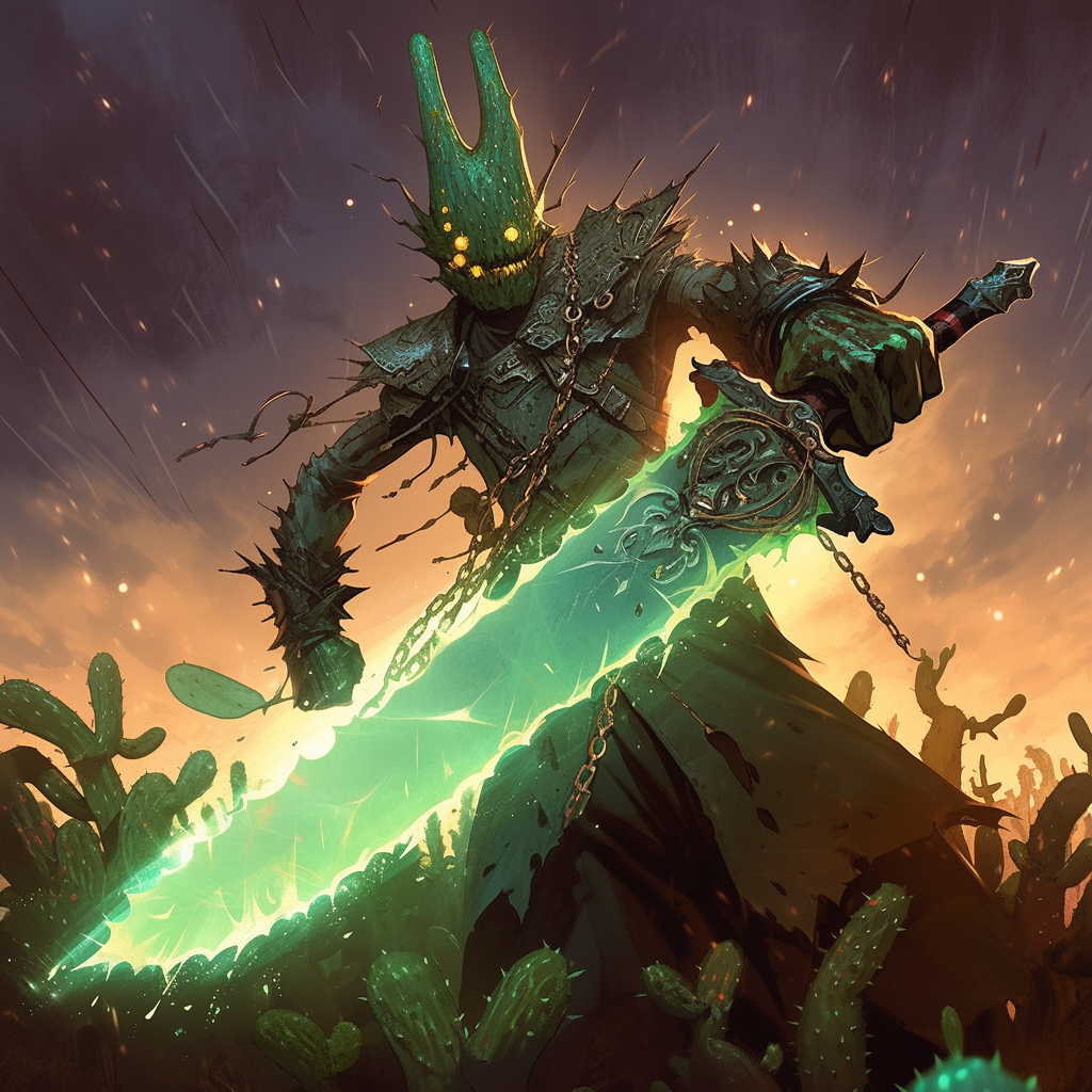 Grimdark mystic cactuar wielding magic knife