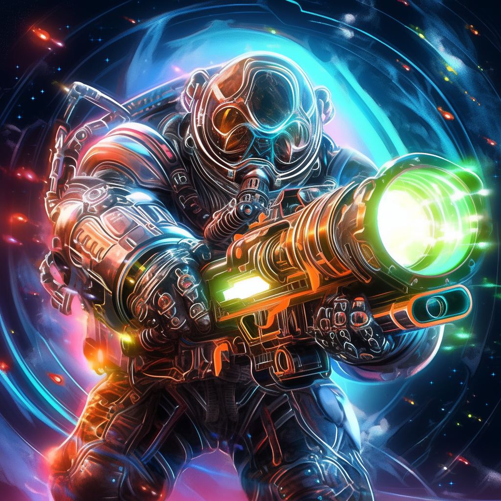 Ominous astronaut with a huge antimatter gun