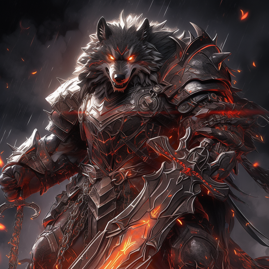 Anthropomorphic wolf warrior with claymore