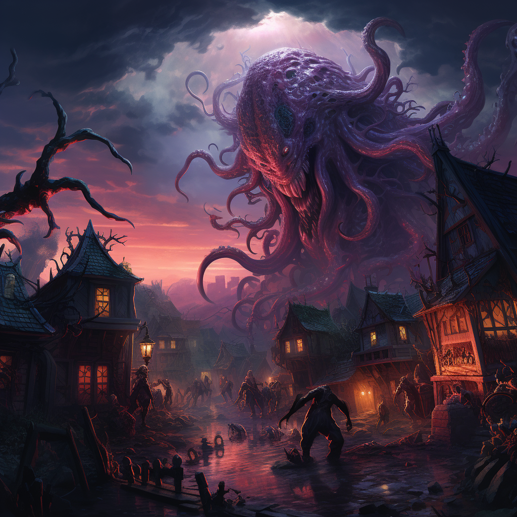 Eldritch suburban town with tentacles ?️