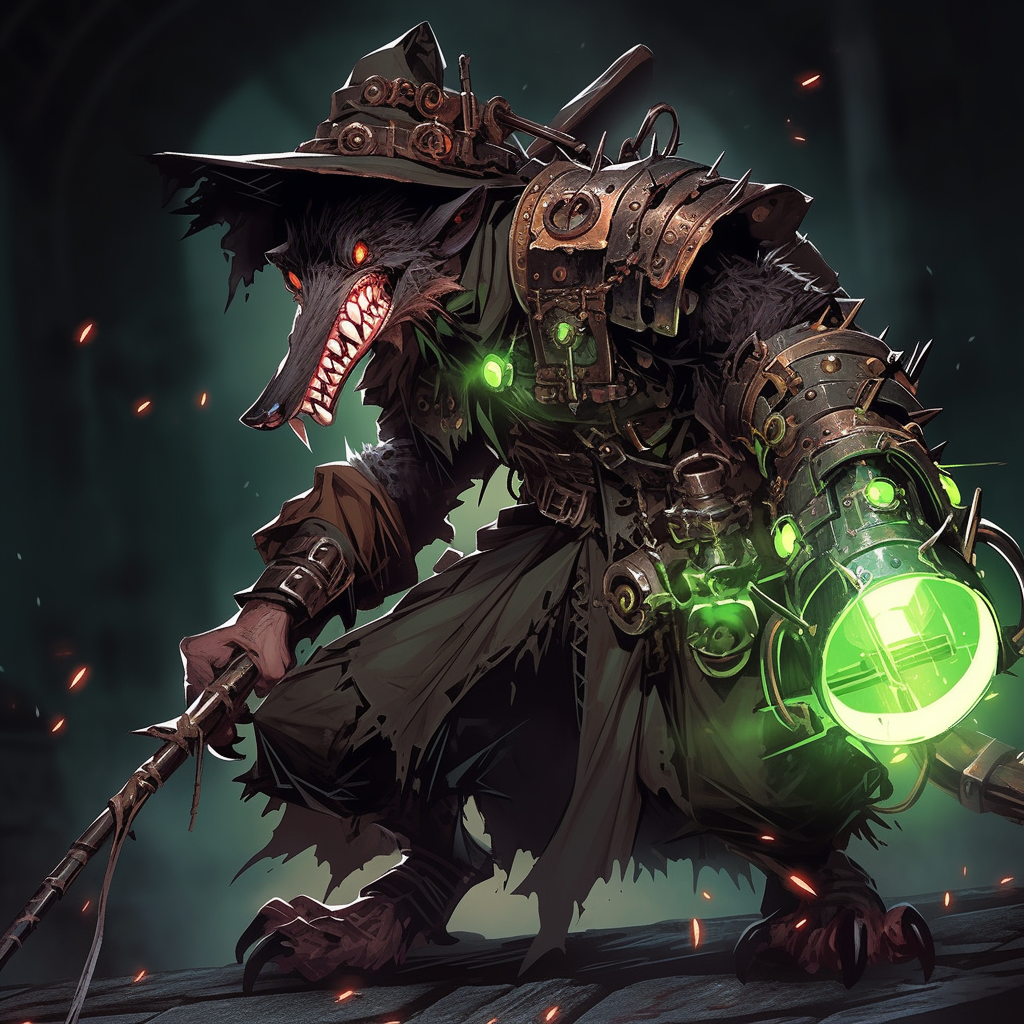 Anime-style Grimdark Steampunk Skaven Sheriff