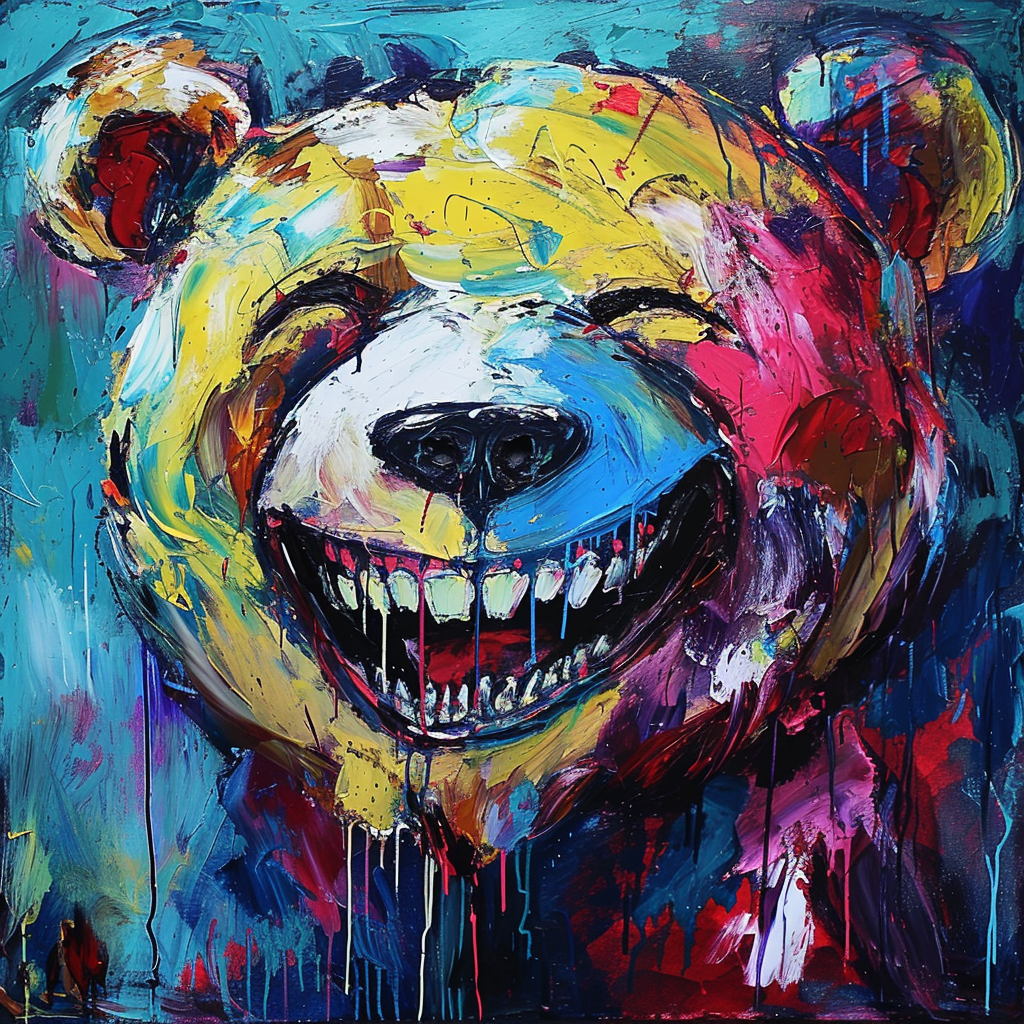 Painted bear with a grin