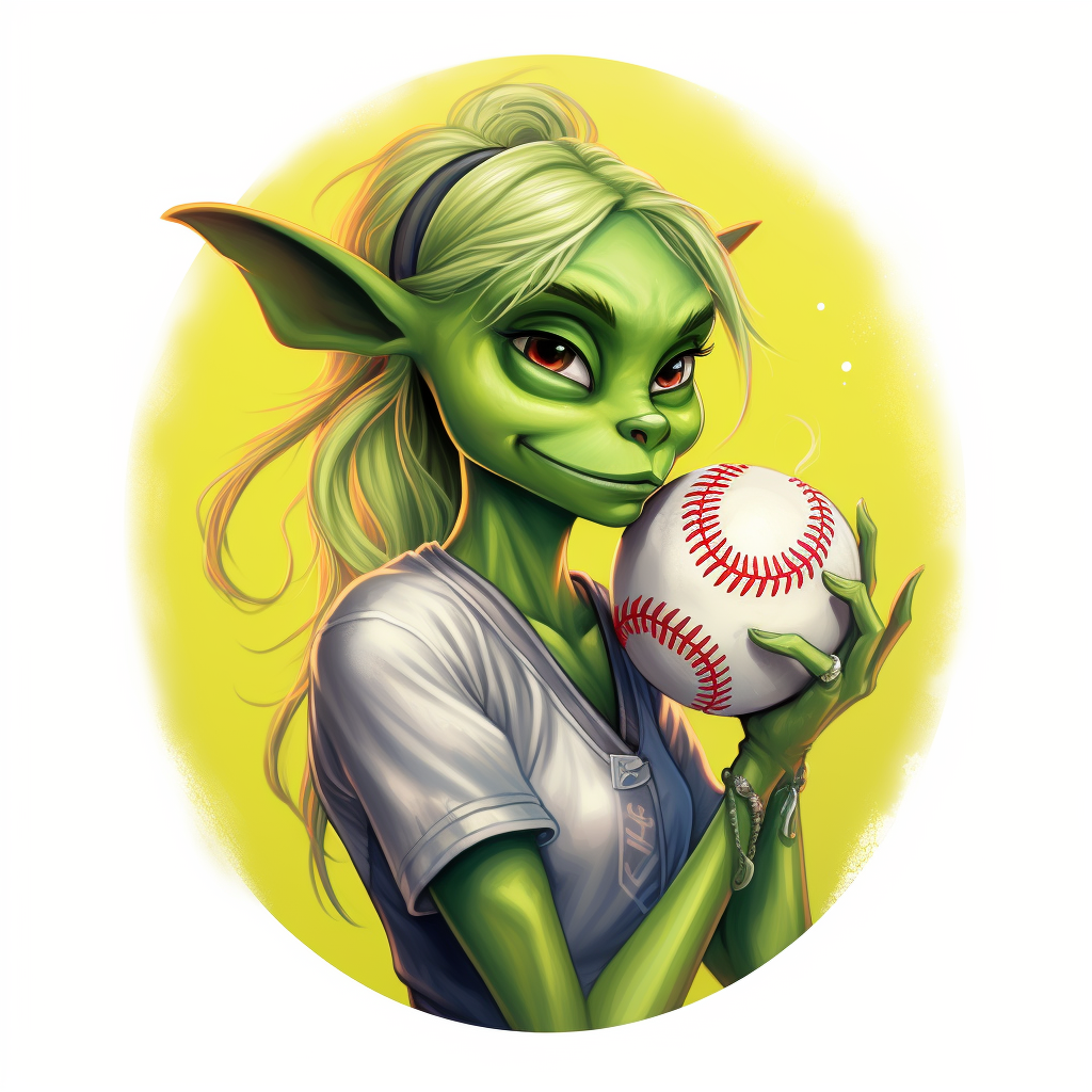 Cheerful Grinch Holding Softball with Excitement