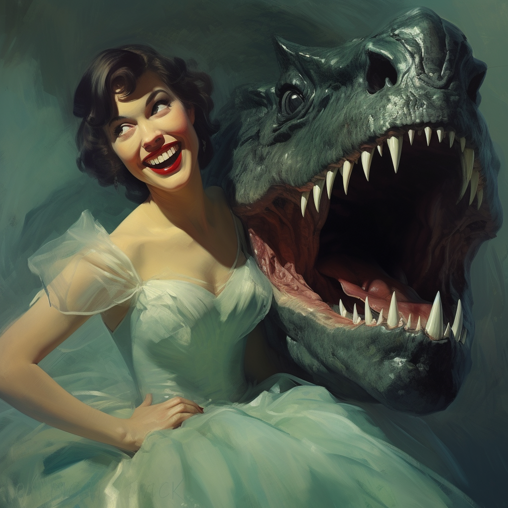 Woman in shark dress smiling