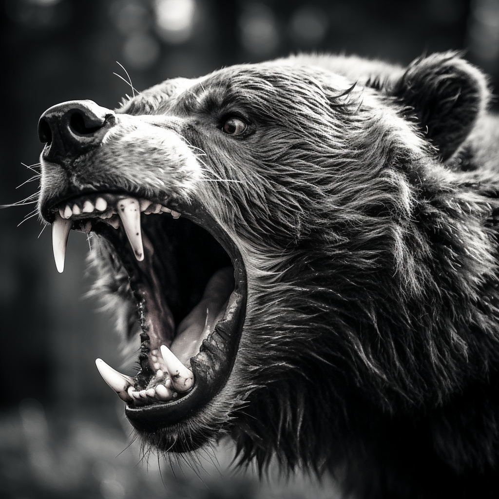 Fierce grizzly bear snarling closeup