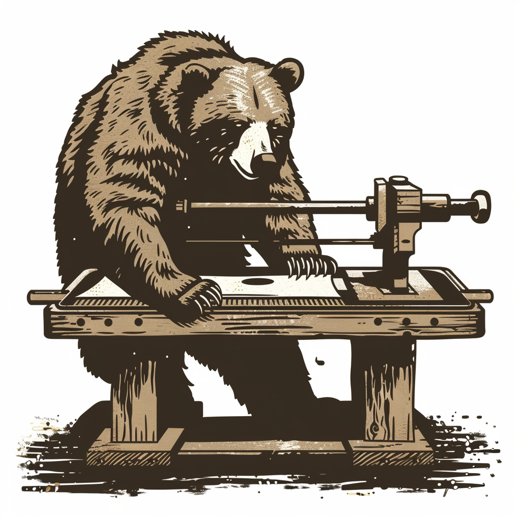 Grizzly bear using printing press