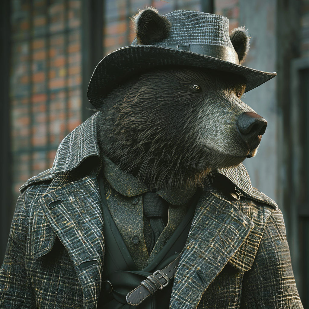 Grizzly bear in stylish outfit