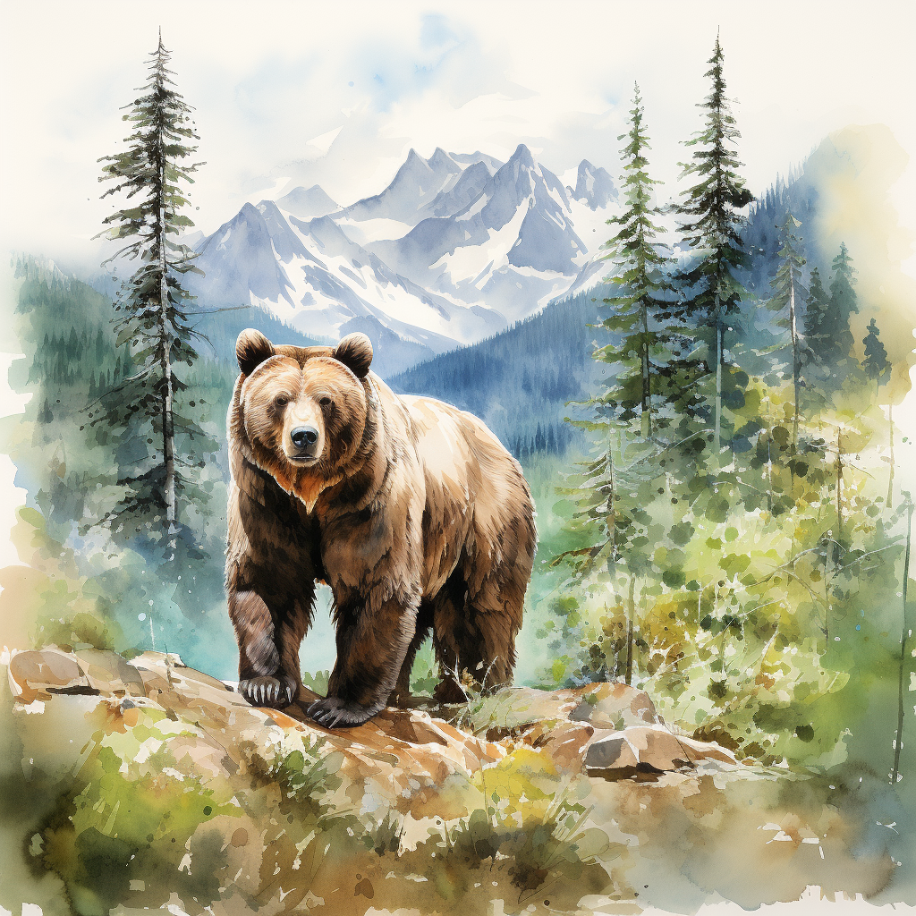 Beautiful grizzly bear in watercolor