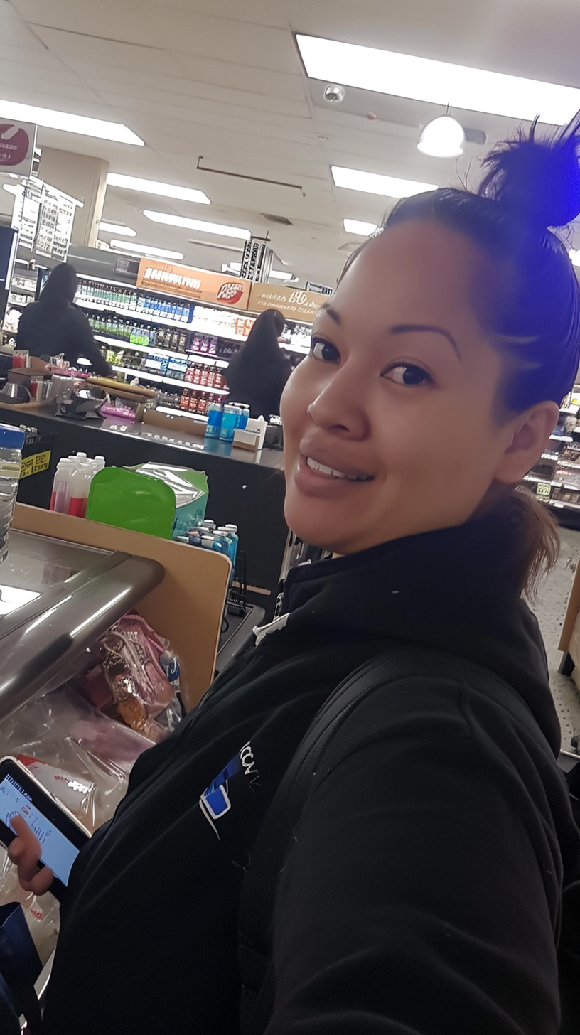 Night shift grocery store clerk in suburbs