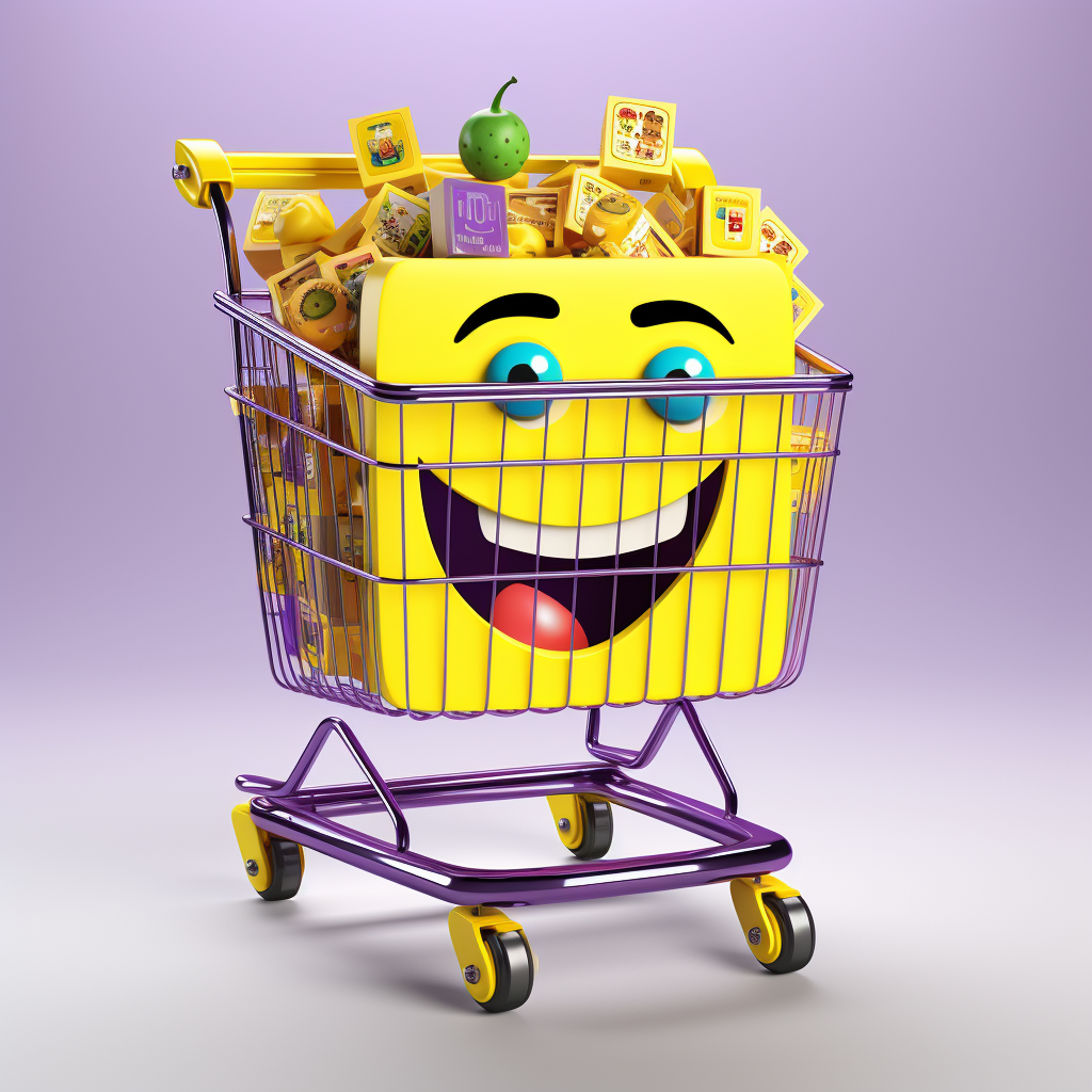 Illustration of a Happy Grocery Shopping Cart