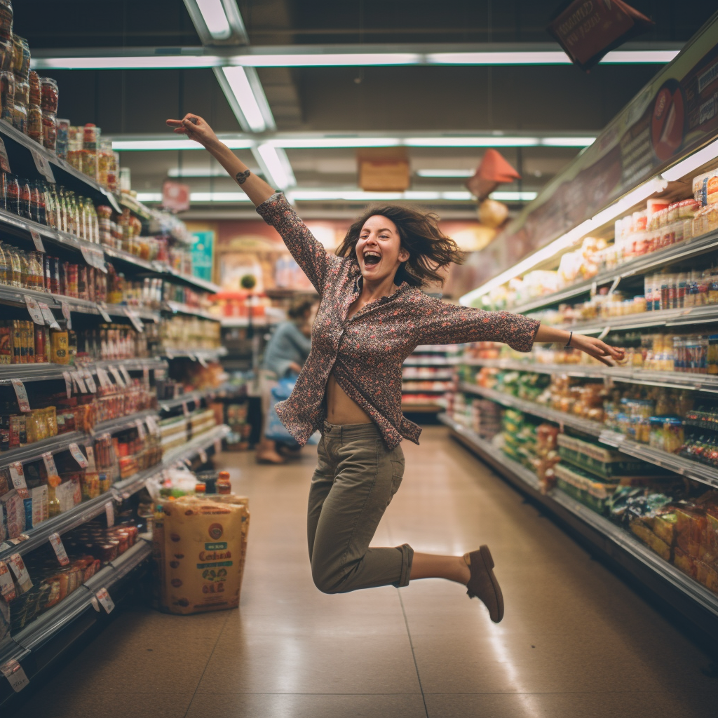 Person dancing in a grocery store