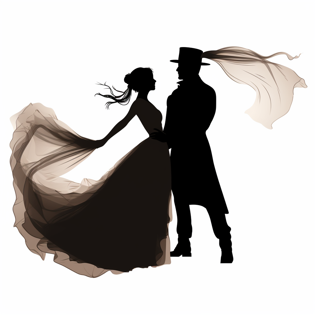 Silhouette of jumping groom and bride