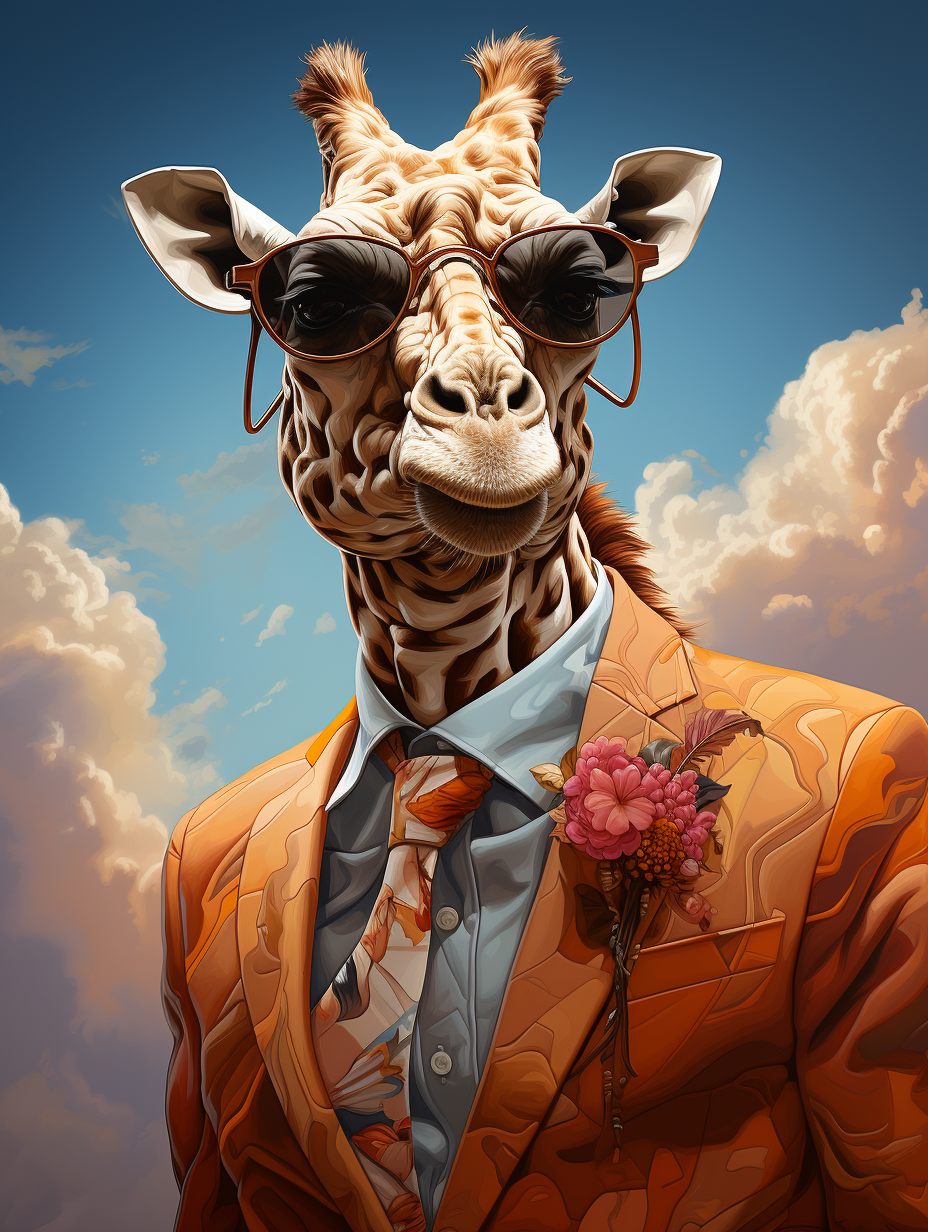 Giraffe Wearing Groom's Suit with Sunglasses