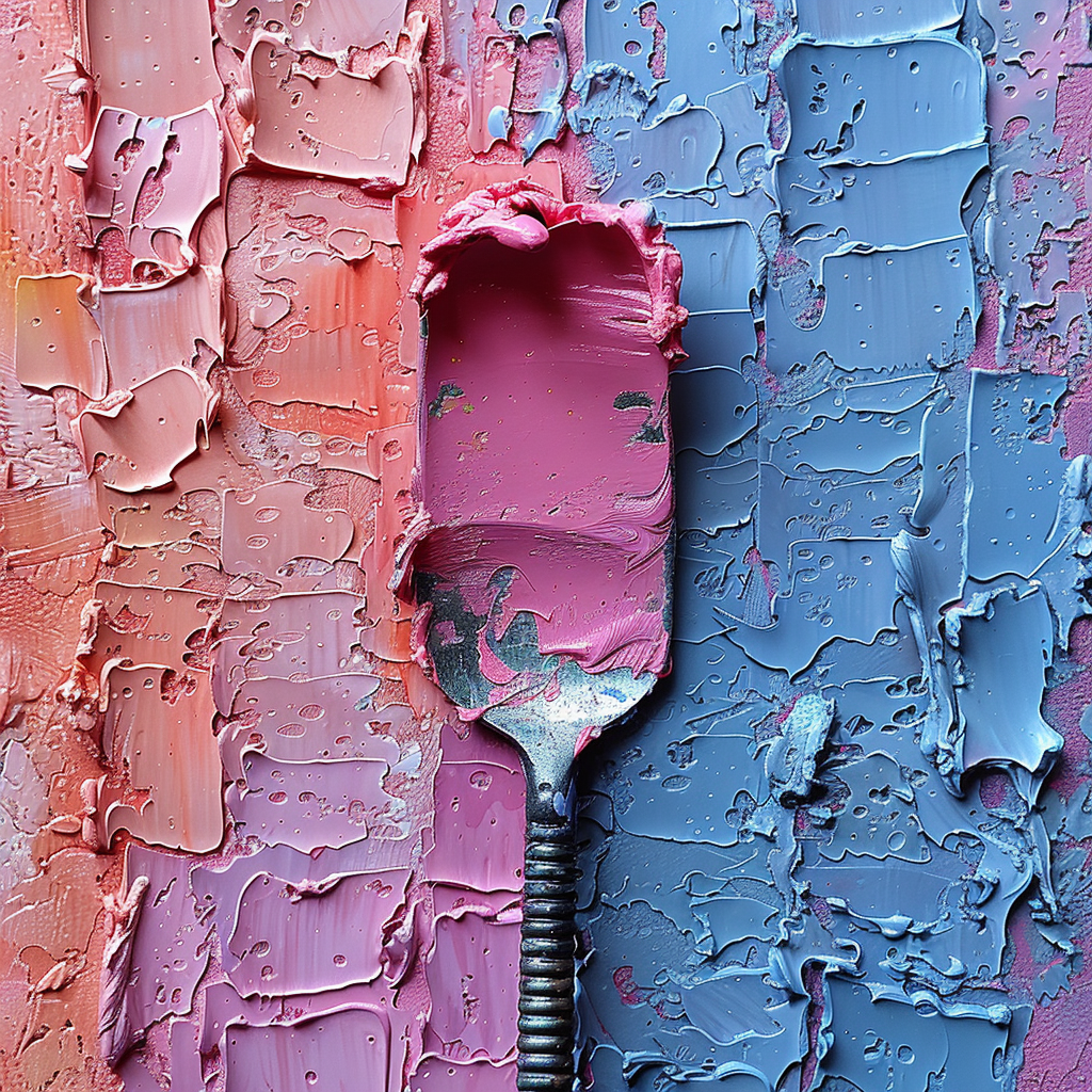 Grooved spatula on colored plaster