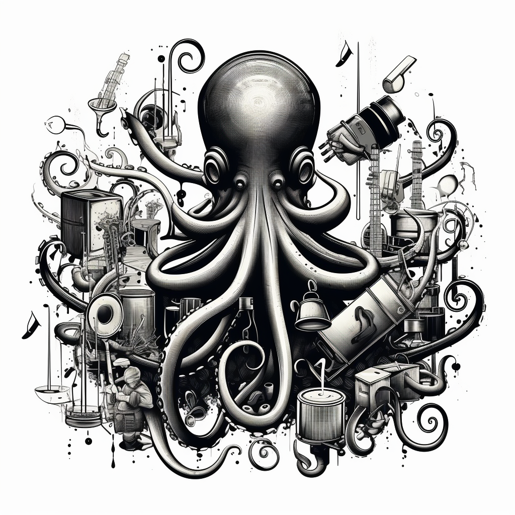 Illustration of an octopus playing music