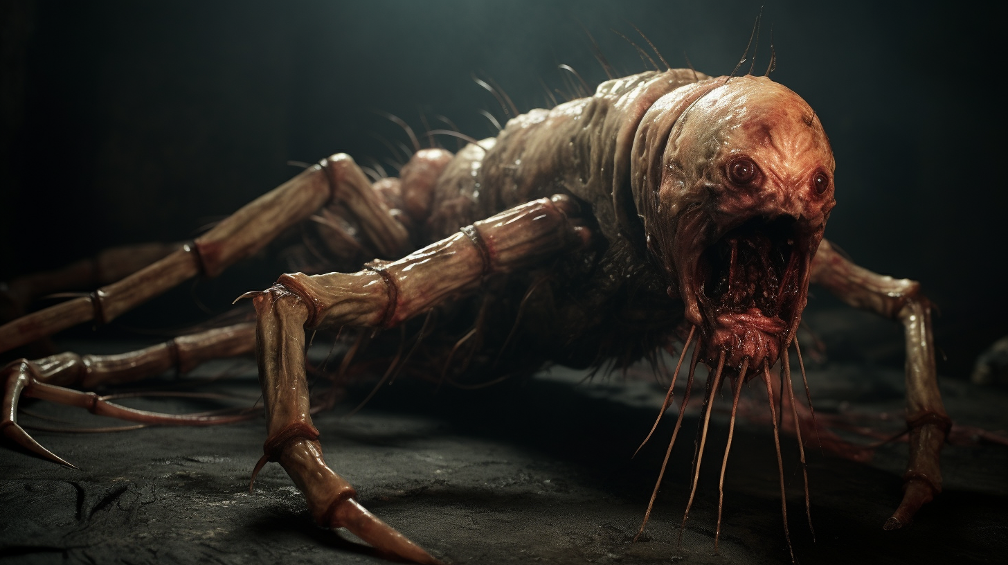 Silent Hill-style grotesque centipede monster