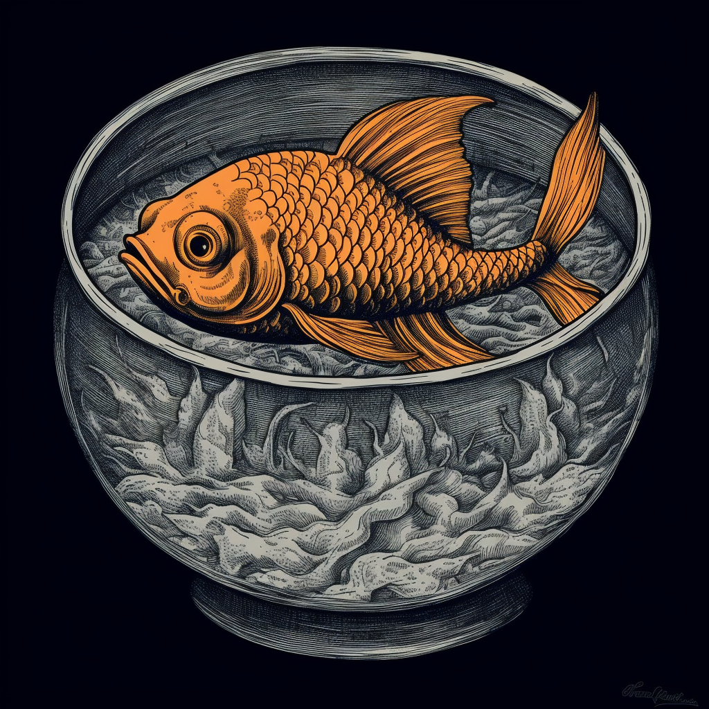 Grotesque goldfish in a bowl