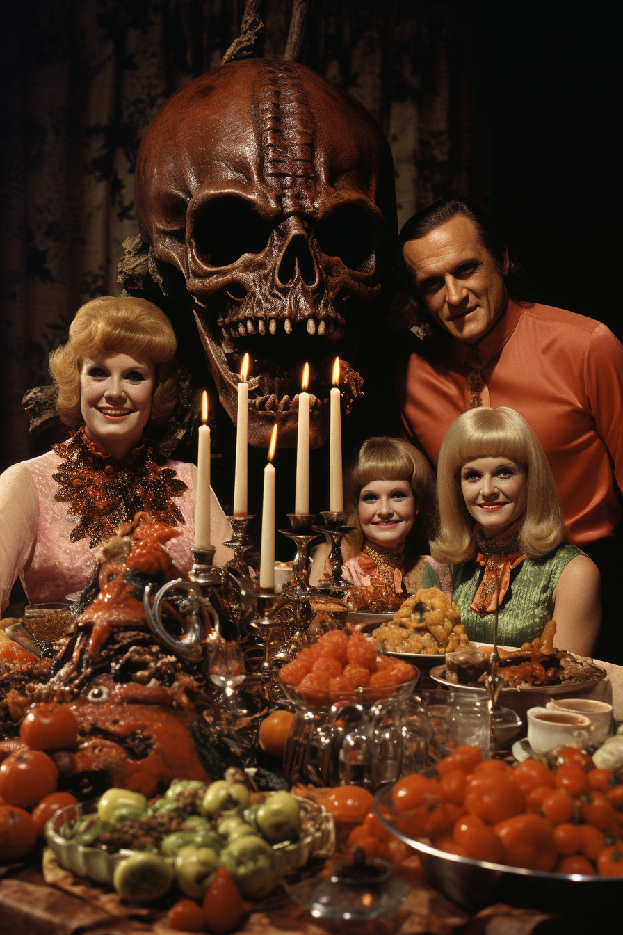 Scary-looking food at 1970's family Thanksgiving dinner party