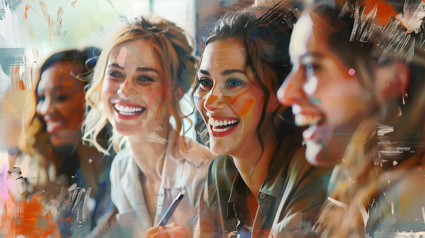 group women happy work photorealistic