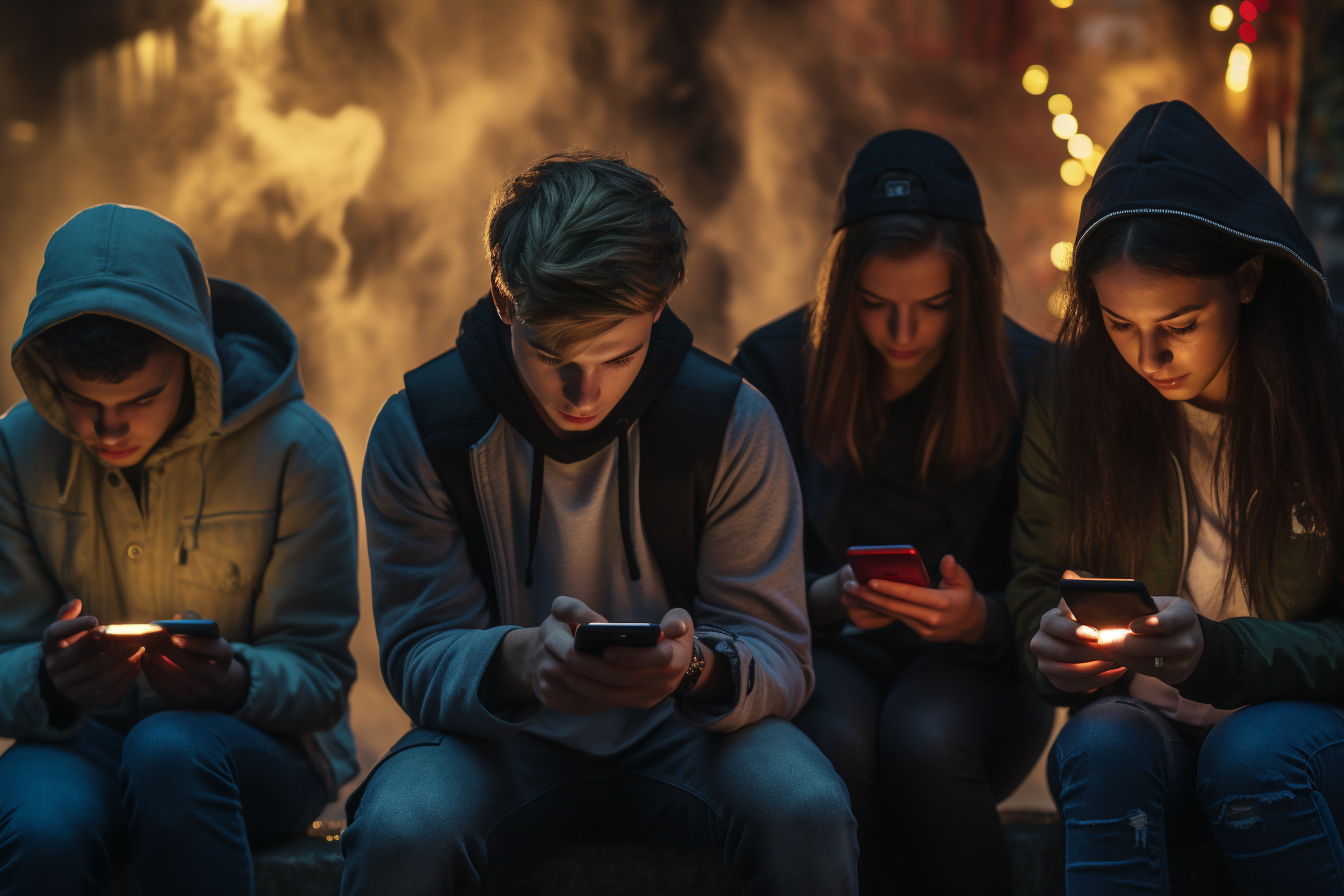 Group of young men using smartphones