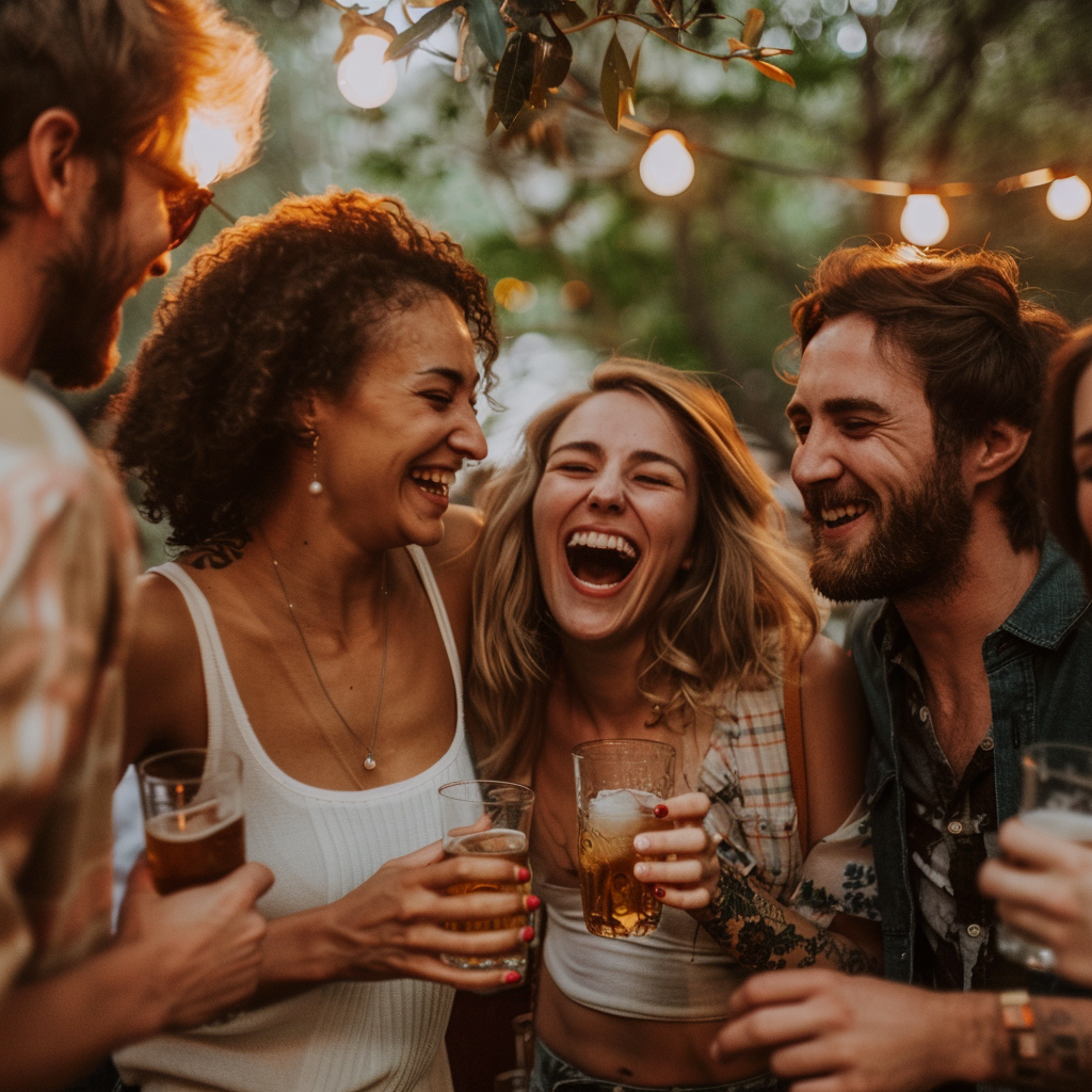 Group of friends celebrating happily