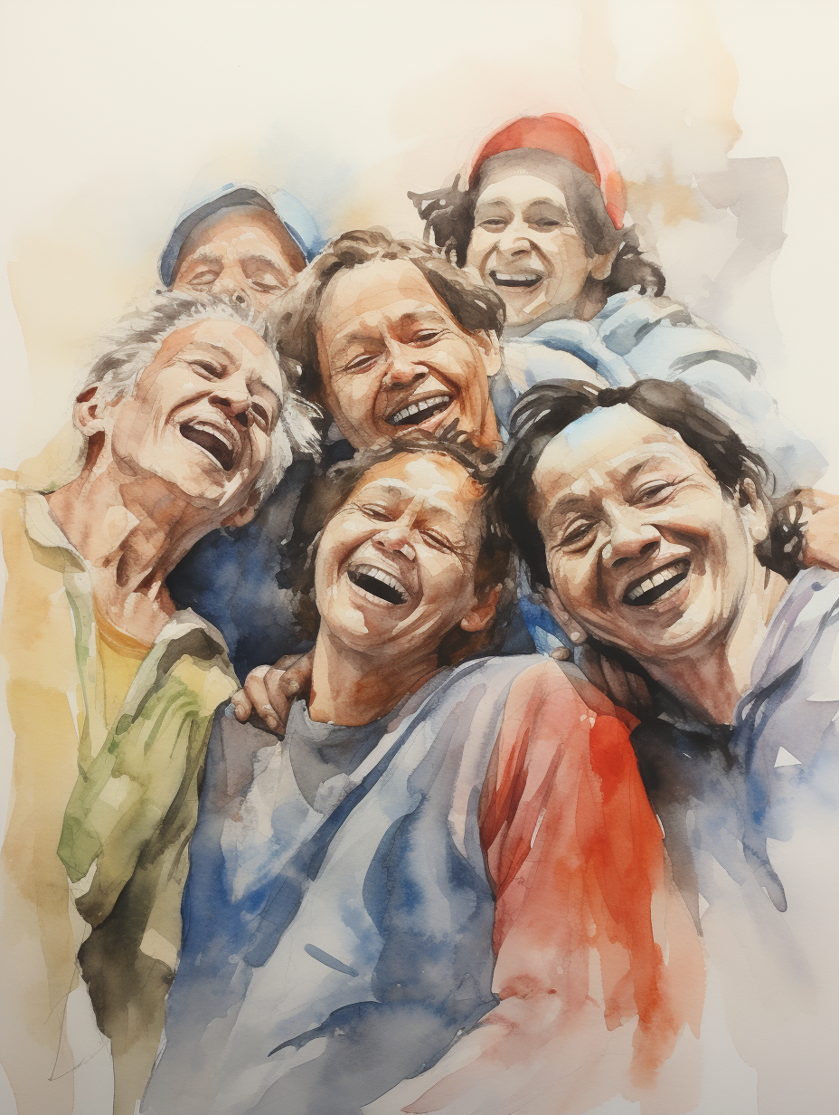 Group of people smiling watercolor