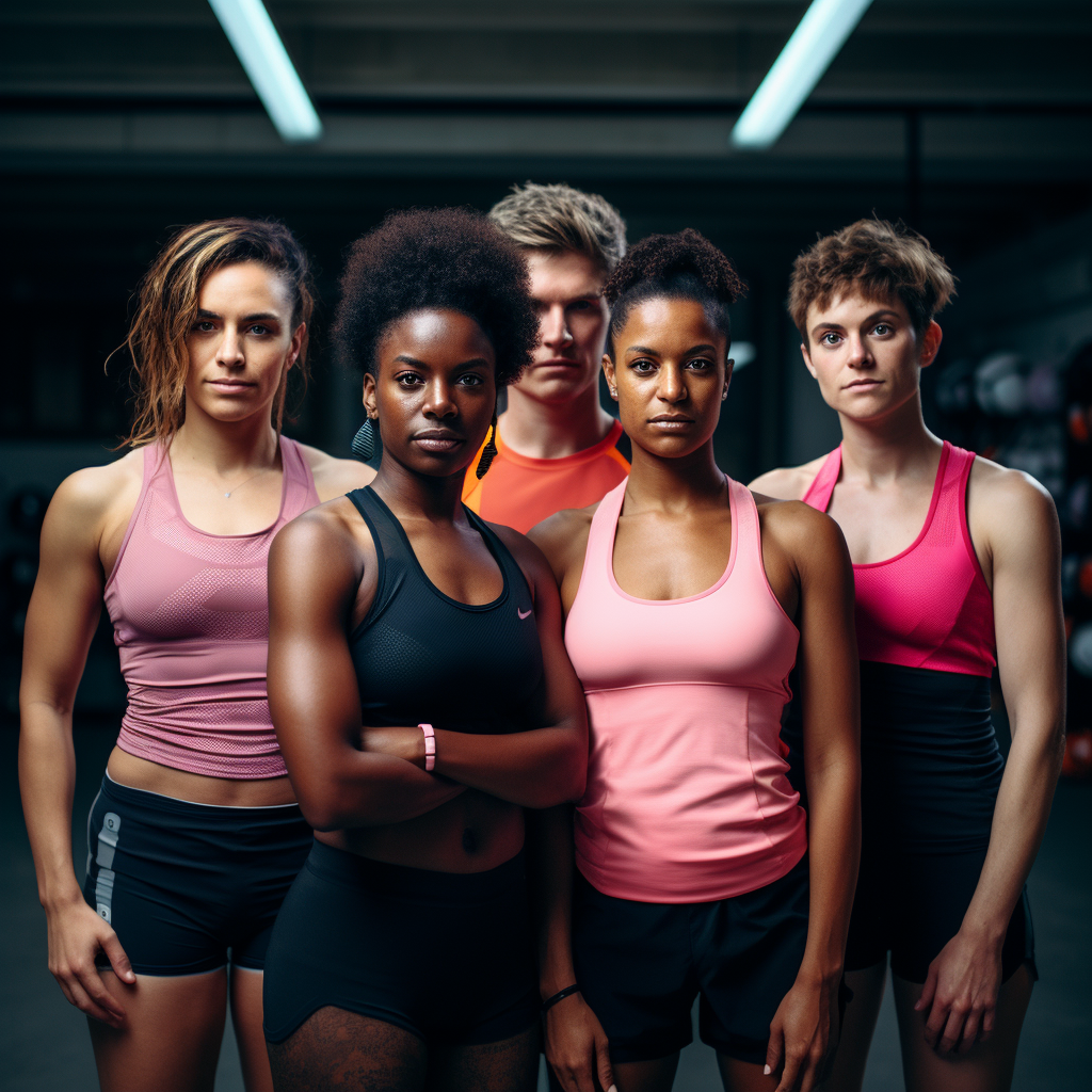 Diverse group of sport people in pink clothes