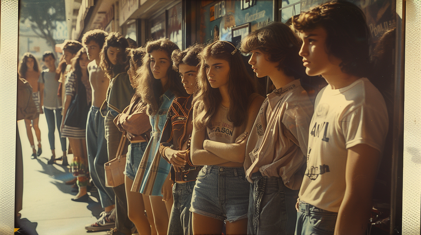 Vintage teens waiting record store